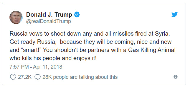 트럼프 경고 시리아 공습 예고, “러시아가 시리아를 겨냥한 미사일은 어느 것이든 격추 한다”